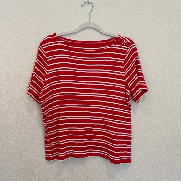 Charter Club Red and White Stripe Short Sleeve Top - Picture 1 of 4